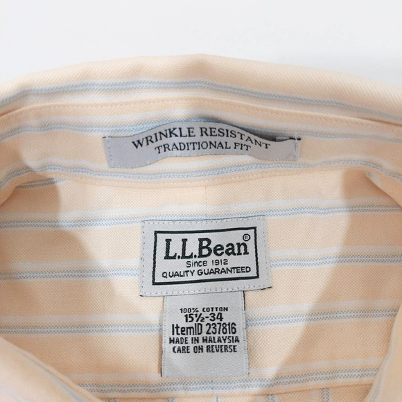 L.L. Bean Wrinkle Resistant Traditional Fit 15 1/2 - 34 Long Sleeve Yellow Shirt - Picture 5 of 5